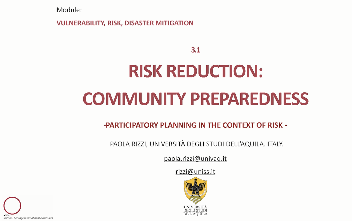 3.1. Risk Reduction: Community Preparedness